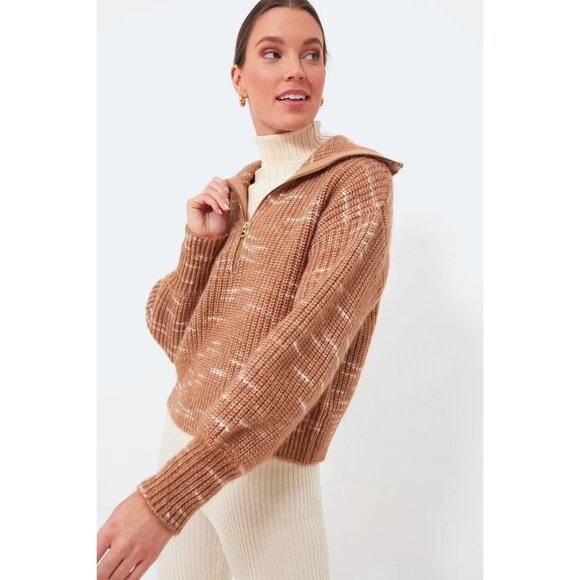 NWT Varley Ridley Dalmation Half Zip Knit Golden Bronze Egret Sweater M - Picture 2 of 14